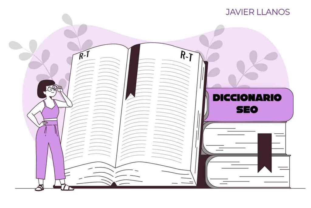 Ilustración de una chica observado un diccionario seo básico