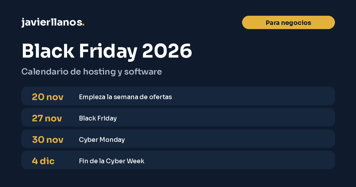 Calendario del Black Friday 2026 para negocios: 20 de noviembre empieza la semana de ofertas, 27 Black Friday, 30 Cyber Monday y 4 de diciembre fin de la Cyber Week